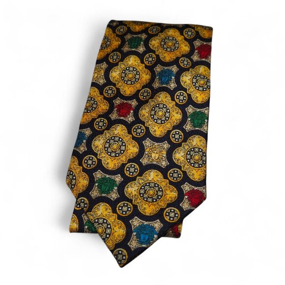 Gianni Versace Designer Vintage 90s Medusa Bold Baroque Print Silk Tie RARE - Picture 1 of 7